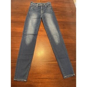 American Eagle Super Hi-Rise Jegging Jeans‎ Size 0 Reg Blue Stretch Denim Skinny